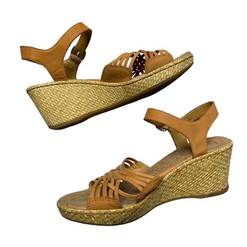 BOC Leather Crisscross Woven Strappy Wedge Sandals Tan Size 9 - Picture 5 of 16